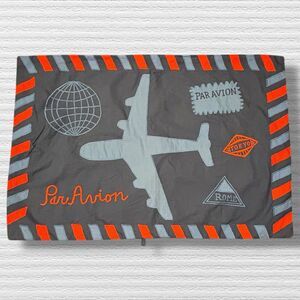 The Land of Nod Par Avion Airplane Standard Pillow Sham Gray Orange Blue